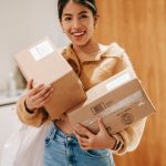 person happy with her granite worktop offcut purchase